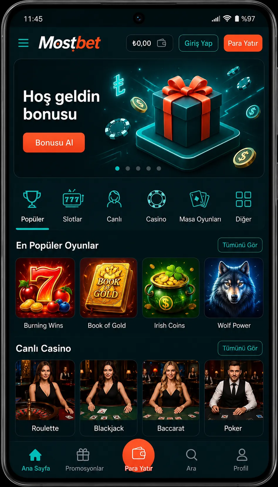 Mostbet app Casino app: mobil casino ve canlı oyunlar