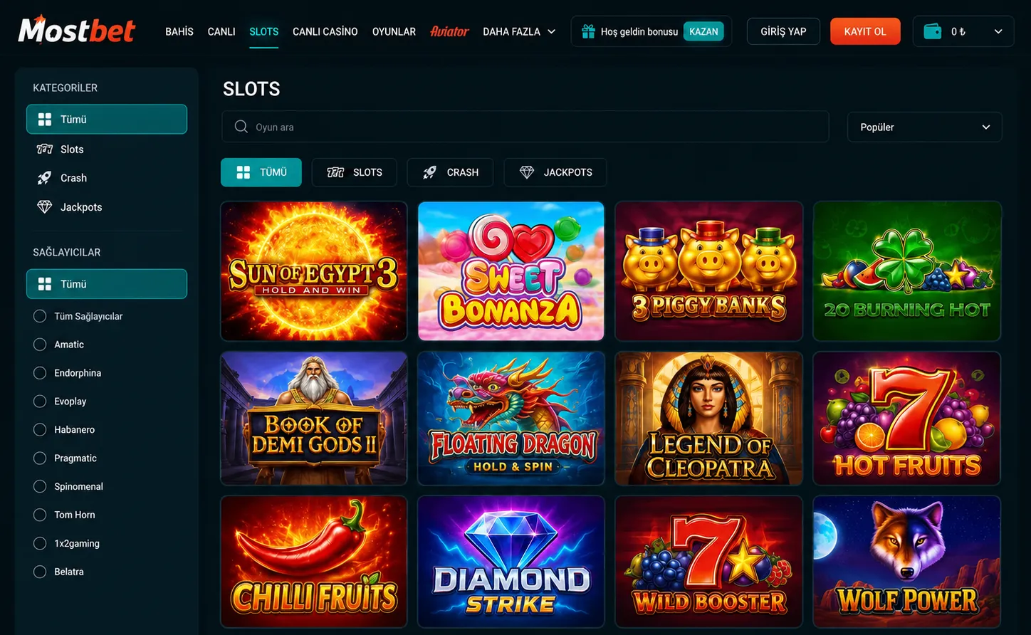 Mostbet Casino: slot ve canlı masa oyunları