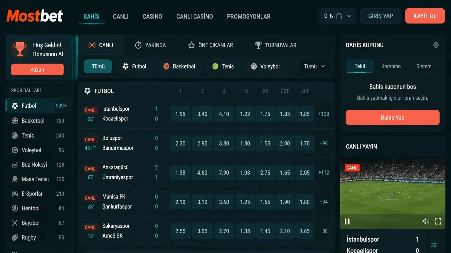 Mostbet: spor bahisleri ve canlı oranlar